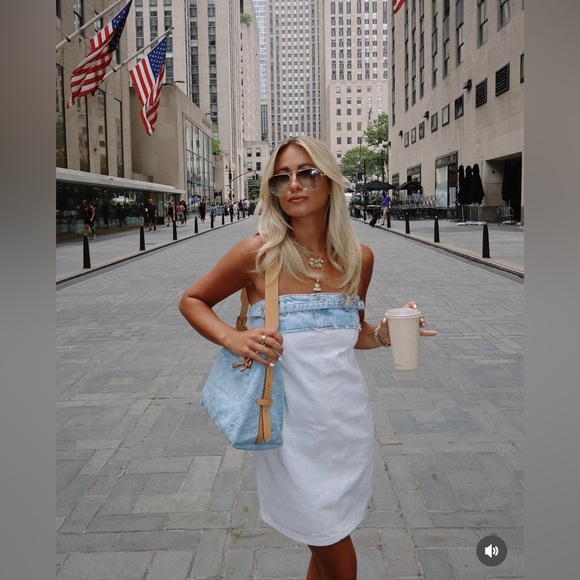 Zara Denim Mini Dress Sleeveless White Blue casual jeans bodycon - Picture 11 of 15